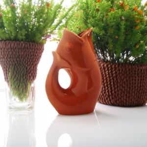 New Original Gurgle Pot Pitcher. Large 9.5" 42 Oz Stoneware Gurgling Paprika